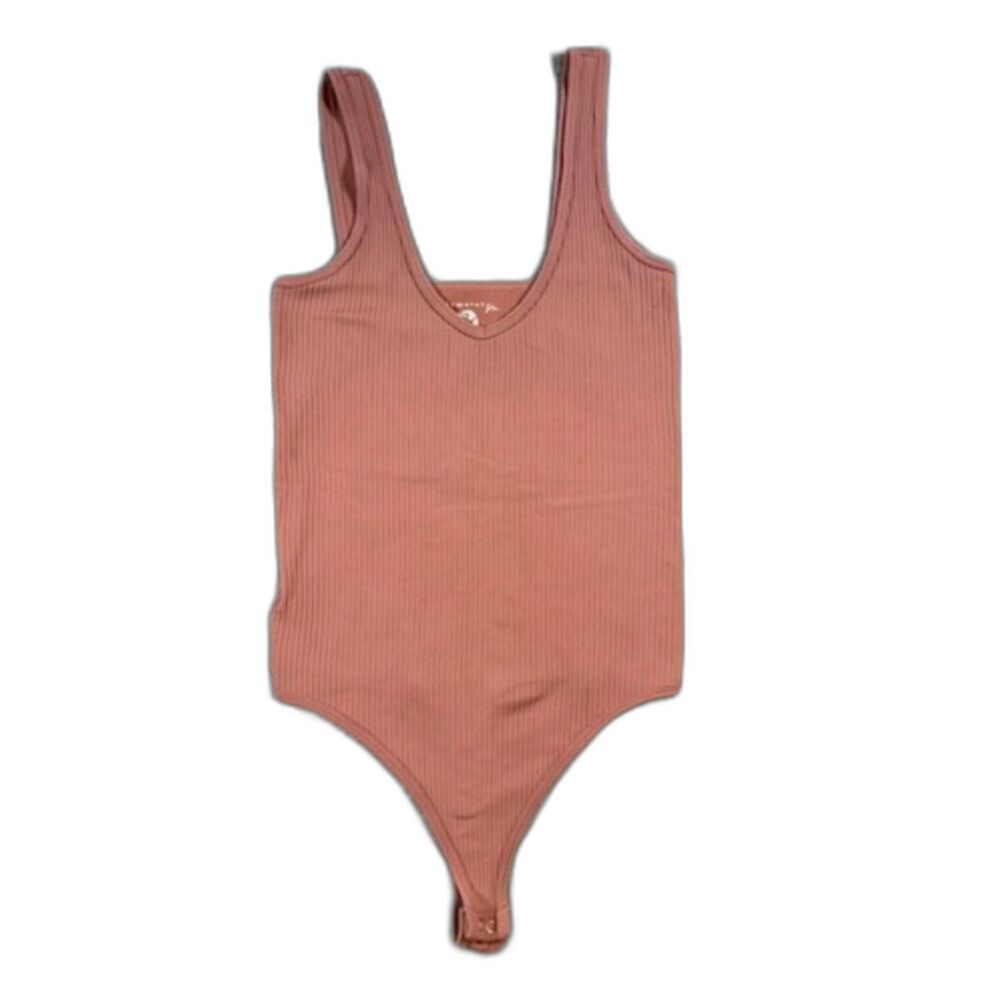 Free People Intimately Ribbed Bodysuit XS/S Dusty Rose V Neck Thong Stretch